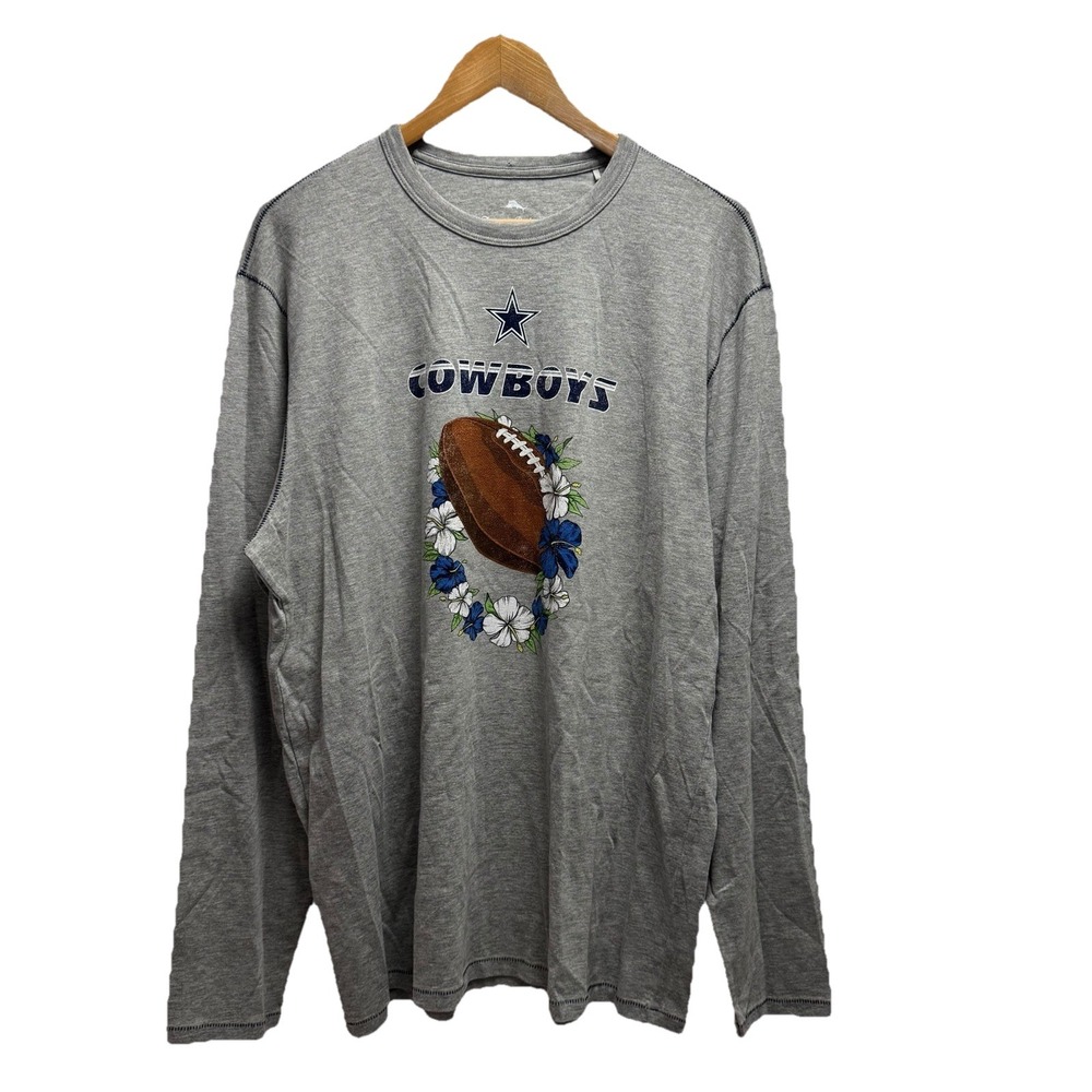 Tommy Bahama x Dallas Cowboys NFL Mens Sz Large Gray Crewneck Floral L/S T-Shirt